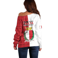 Malta Independence Day Off Shoulder Sweater Flag Style with Coat of Arms