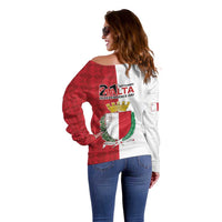 Malta Independence Day Off Shoulder Sweater Flag Style with Coat of Arms
