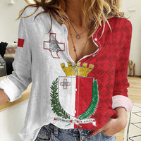 Malta Independence Day Women Casual Shirt Flag Style with Coat of Arms