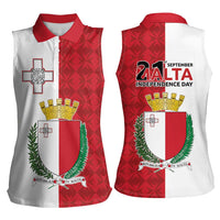 Malta Independence Day Women Sleeveless Polo Shirt Flag Style with Coat of Arms