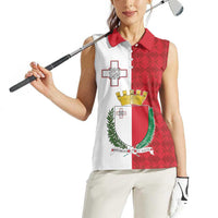 Malta Independence Day Women Sleeveless Polo Shirt Flag Style with Coat of Arms