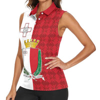 Malta Independence Day Women Sleeveless Polo Shirt Flag Style with Coat of Arms