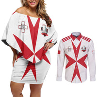 Custom Malta Rugby Couples Matching Off Shoulder Short Dress and Long Sleeve Button Shirt Maltese Cross