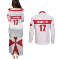 Custom Malta Rugby Couples Matching Puletasi and Long Sleeve Button Shirt Maltese Cross