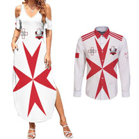 Custom Malta Rugby Couples Matching Summer Maxi Dress and Long Sleeve Button Shirt Maltese Cross