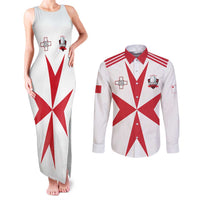 Custom Malta Rugby Couples Matching Tank Maxi Dress and Long Sleeve Button Shirt Maltese Cross