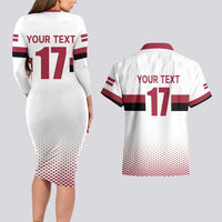 Custom Latvia Ice Hockey Champions Couples Matching Long Sleeve Bodycon Dress and Hawaiian Shirt Come on Latvija White style