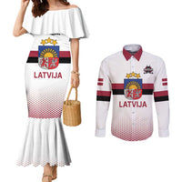 Custom Latvia Ice Hockey Champions Couples Matching Mermaid Dress and Long Sleeve Button Shirt Come on Latvija White style