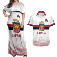Custom Latvia Ice Hockey Champions Couples Matching Off Shoulder Maxi Dress and Hawaiian Shirt Come on Latvija White style