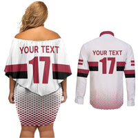 Custom Latvia Ice Hockey Champions Couples Matching Off Shoulder Short Dress and Long Sleeve Button Shirt Come on Latvija White style