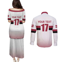 Custom Latvia Ice Hockey Champions Couples Matching Puletasi and Long Sleeve Button Shirt Come on Latvija White style