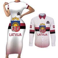 Custom Latvia Ice Hockey Champions Couples Matching Short Sleeve Bodycon Dress and Long Sleeve Button Shirt Come on Latvija White style