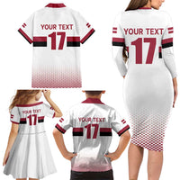 Custom Latvia Ice Hockey Champions Family Matching Long Sleeve Bodycon Dress and Hawaiian Shirt Come on Latvija White style