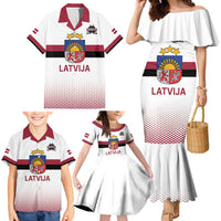 Custom Latvia Ice Hockey Champions Family Matching Mermaid Dress and Hawaiian Shirt Come on Latvija White style