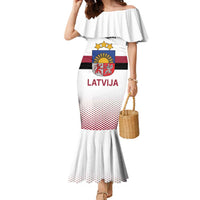 Custom Latvia Ice Hockey Champions Family Matching Mermaid Dress and Hawaiian Shirt Come on Latvija White style