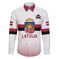 Custom Latvia Ice Hockey Champions Family Matching Off The Shoulder Long Sleeve Dress and Hawaiian Shirt Come on Latvija White style