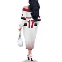 Custom Latvia Ice Hockey Champions Family Matching Off The Shoulder Long Sleeve Dress and Hawaiian Shirt Come on Latvija White style