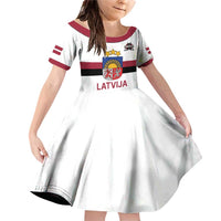 Custom Latvia Ice Hockey Champions Family Matching Off Shoulder Short Dress and Hawaiian Shirt Come on Latvija White style
