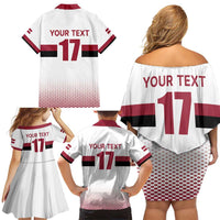 Custom Latvia Ice Hockey Champions Family Matching Off Shoulder Short Dress and Hawaiian Shirt Come on Latvija White style