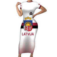 Custom Latvia Ice Hockey Champions Family Matching Short Sleeve Bodycon Dress and Hawaiian Shirt Come on Latvija White style