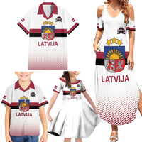 Custom Latvia Ice Hockey Champions Family Matching Summer Maxi Dress and Hawaiian Shirt Come on Latvija White style