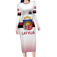 Custom Latvia Ice Hockey Champions Long Sleeve Bodycon Dress Come on Latvija White style