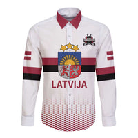 Custom Latvia Ice Hockey Champions Long Sleeve Button Shirt Come on Latvija White style