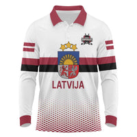 Custom Latvia Ice Hockey Champions Long Sleeve Polo Shirt Come on Latvija White style