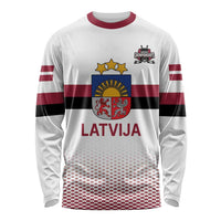 Custom Latvia Ice Hockey Champions Long Sleeve Shirt Come on Latvija White style