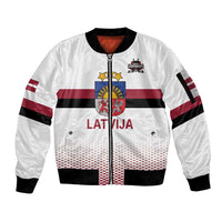 Custom Latvia Ice Hockey Champions Sleeve Zip Bomber Jacket Come on Latvija White style