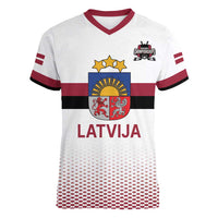 Custom Latvia Ice Hockey Champions Women V-Neck T-Shirt Come on Latvija White style