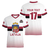 Custom Latvia Ice Hockey Champions Women V-Neck T-Shirt Come on Latvija White style