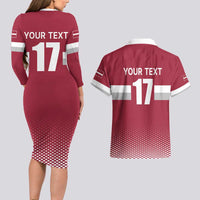 Custom Latvia Ice Hockey Champions Couples Matching Long Sleeve Bodycon Dress and Hawaiian Shirt Come on Latvija Red style