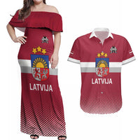 Custom Latvia Ice Hockey Champions Couples Matching Off Shoulder Maxi Dress and Hawaiian Shirt Come on Latvija Red style