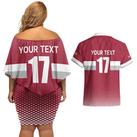 Custom Latvia Ice Hockey Champions Couples Matching Off Shoulder Short Dress and Hawaiian Shirt Come on Latvija Red style