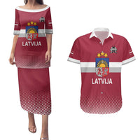 Custom Latvia Ice Hockey Champions Couples Matching Puletasi and Hawaiian Shirt Come on Latvija Red style