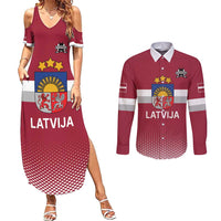 Custom Latvia Ice Hockey Champions Couples Matching Summer Maxi Dress and Long Sleeve Button Shirt Come on Latvija Red style