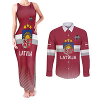 Custom Latvia Ice Hockey Champions Couples Matching Tank Maxi Dress and Long Sleeve Button Shirt Come on Latvija Red style
