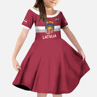 Custom Latvia Ice Hockey Champions Family Matching Long Sleeve Bodycon Dress and Hawaiian Shirt Come on Latvija Red style