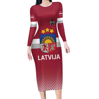 Custom Latvia Ice Hockey Champions Family Matching Long Sleeve Bodycon Dress and Hawaiian Shirt Come on Latvija Red style