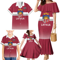 Custom Latvia Ice Hockey Champions Family Matching Mermaid Dress and Hawaiian Shirt Come on Latvija Red style