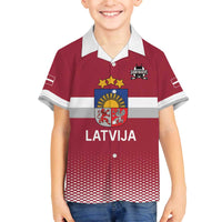 Custom Latvia Ice Hockey Champions Family Matching Off The Shoulder Long Sleeve Dress and Hawaiian Shirt Come on Latvija Red style