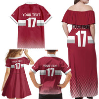 Custom Latvia Ice Hockey Champions Family Matching Off Shoulder Maxi Dress and Hawaiian Shirt Come on Latvija Red style