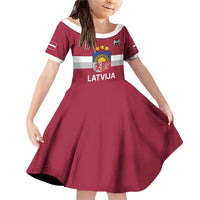 Custom Latvia Ice Hockey Champions Family Matching Off Shoulder Short Dress and Hawaiian Shirt Come on Latvija Red style