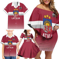 Custom Latvia Ice Hockey Champions Family Matching Off Shoulder Short Dress and Hawaiian Shirt Come on Latvija Red style