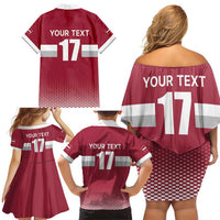 Custom Latvia Ice Hockey Champions Family Matching Off Shoulder Short Dress and Hawaiian Shirt Come on Latvija Red style