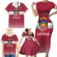 Custom Latvia Ice Hockey Champions Family Matching Short Sleeve Bodycon Dress and Hawaiian Shirt Come on Latvija Red style