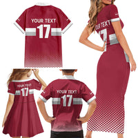 Custom Latvia Ice Hockey Champions Family Matching Short Sleeve Bodycon Dress and Hawaiian Shirt Come on Latvija Red style