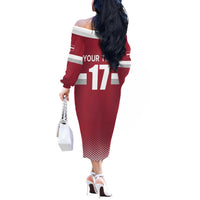 Custom Latvia Ice Hockey Champions Off The Shoulder Long Sleeve Dress Come on Latvija Red style