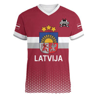Custom Latvia Ice Hockey Champions Women V-Neck T-Shirt Come on Latvija Red style